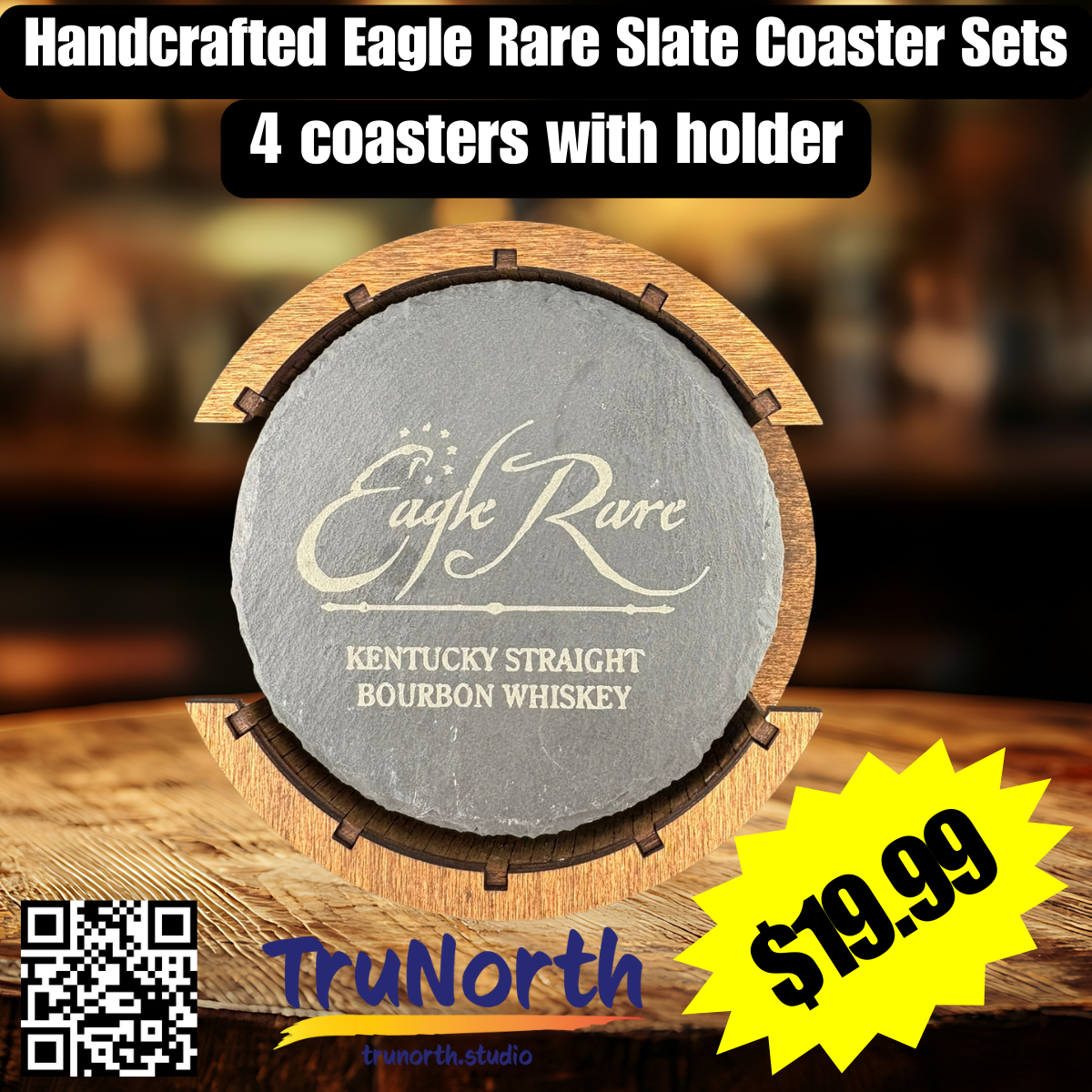 Eagle Rare Premium Slate Coaster Set of 4 with Wooden Holder