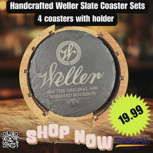 Weller Premium Slate Coaster Set of 4 with Wooden Holder