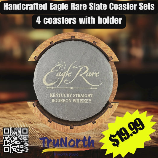 Eagle Rare Premium Slate Coaster Set of 4 with Wooden Holder