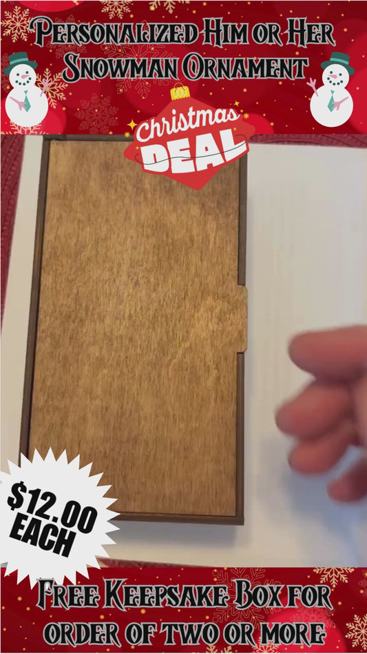 Personalized Him & Her Snowman Ornament| FREE wooden keepsake box for orders of two or more